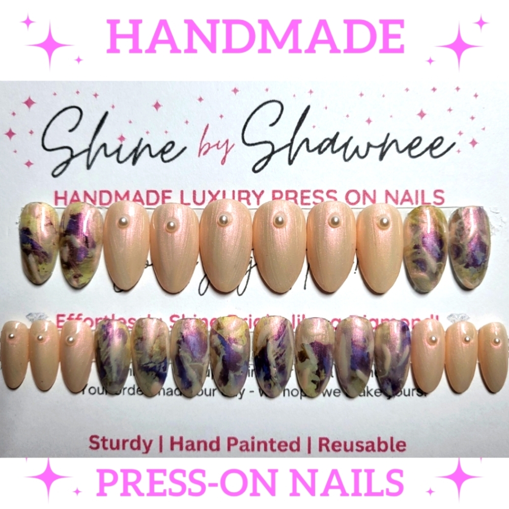 Handmade Luxury Press-On Nails | Sturdy & Reusable | HONEY GLAZED MARBLE